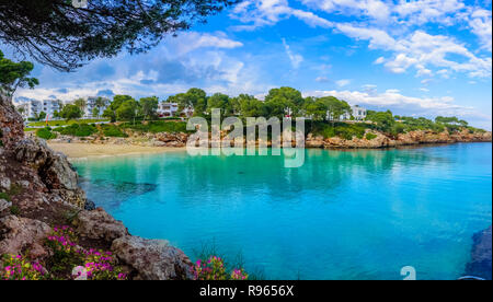 Beautiful panorama of Cala Dor beach and Cala d'Or city, Palma Mallorca Island, Spain Stock Photo