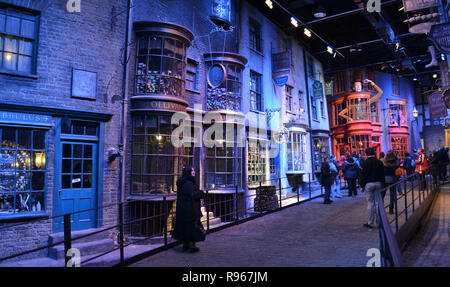 Diagon Alley in the Harry Potter Studios at Leavesden, London, UK Stock Photo