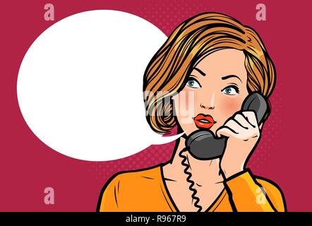 Girl or young woman talking on the phone. Telephone conversation. Vector illustration Stock Vector