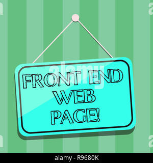 Handwriting text writing Front End Web Page. Concept meaning Converting data into graphical interface for users Blank Hanging Color Door Window Signag Stock Photo