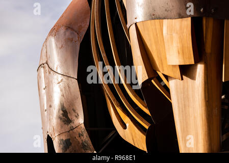 Rusted steel plates joined with rivets Stock Photo