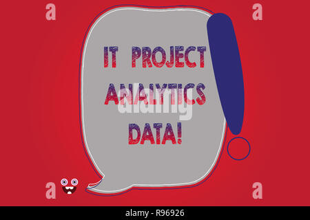 Text sign showing It Project Analytics Data. Conceptual photo Information technologies modern applications Blank Color Speech Bubble Outlined with Exc Stock Photo