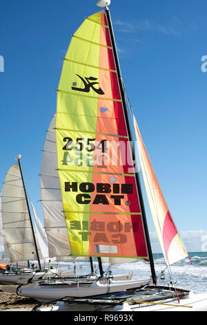 Sailboats on beach in castelldefels spain Stock Photo