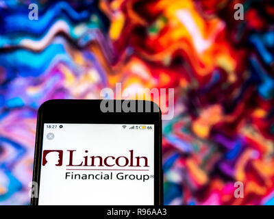 Lincoln National Corporation Insurance company logo seen displayed on smart phone Stock Photo