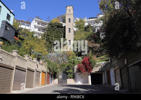 Los Angeles, CA / USA - Dec. 19, 2018: High Tower Elevator, built circa 1920 in the Hollywood Heights neighborhood of L.A., is shown on a sunny day. Stock Photo