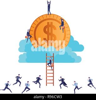 businessmen with stair and dollar sign avatar character Stock Vector