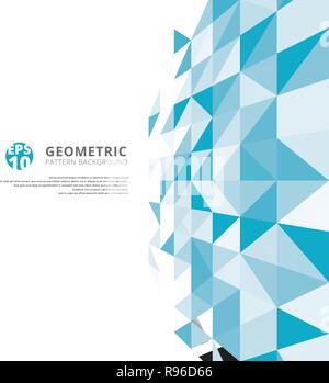 Abstract blue geometric triangles pattern perspective on white background with copy space. Vector illustration Stock Vector