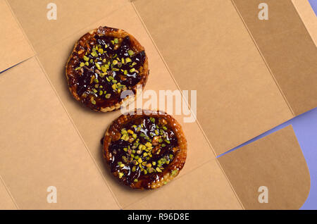 Dessert in a Paper Box, Take Away Food Concept, Eco Friendly Paper Packaging, Top View Stock Photo