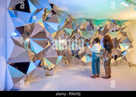 Sharjah, UAE. 20 December 2018. Modern Islamic art is presented at the  21st Islamic Arts Festival which opened this week in Sharjah, UAE.  The festival runs until 19 January 2019 and features work by International artists at various locations across the city. Pictured; Sculpture Prism Wall by Kaz Shirana Credit: Iain Masterton/Alamy Live News Stock Photo