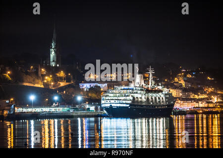 Cobh, Cork, Ireland, 20th December, 2018. The last Cruise ship of the 2018 season Marco Polo docked at the deep water berth during her overnight stay in Cobh, Co. Cork, Ireland. Credit: David Creedon/Alamy Live News Stock Photo