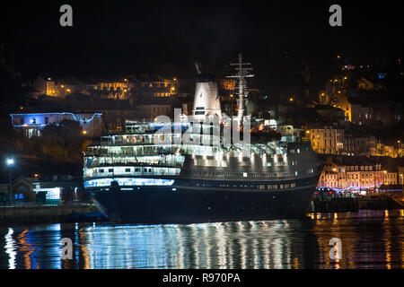 Cobh, Cork, Ireland, 20th December, 2018. The last Cruise ship of the 2018 season Marco Polo docked at the deep water berth during her overnight stay in Cobh, Co. Cork, Ireland. Credit: David Creedon/Alamy Live News Stock Photo