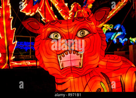 Edinburgh Zoo, Edinburgh, Scotland, United Kingdom, 20th December 2018. Giant Lanterns of China display at the zoo with colourful lantern displays of animals and mythical creatures lighting a magical trail through the Zoo over Christmas Stock Photo