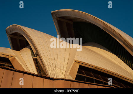 16.09.2018, Sydney, New South Wales, Australia - Roof detail of the Sydney Opera House, one of the city's two famous landmarks.