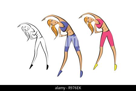 Girl is engaged in fitness helth vector emblem Stock Vector