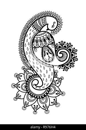 drawing of peacock for henna mehndi tattoo decoration Stock Vector