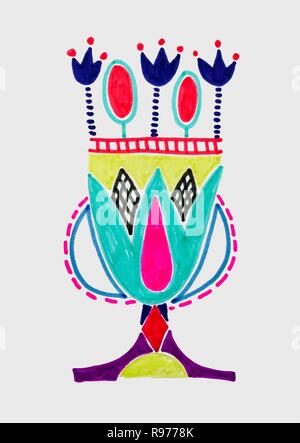 marker sketch drawing of egyptian decoration lotus flower Stock Vector