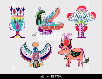 set of marker sketch drawing ancient egyptian symbols Stock Vector