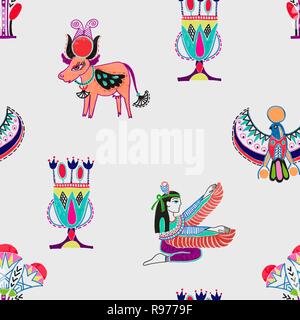 seamless pattern with marker sketch drawing ancient egyptian sym Stock Vector