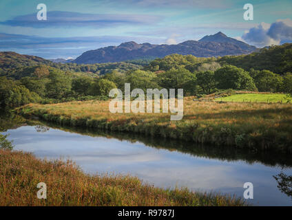 The Glaslyn river on a beautiful, calm autumnal day in Snowdonia, Wales, UK Stock Photo