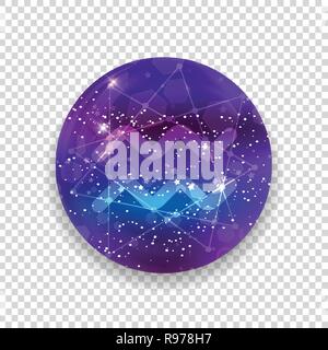 Aquarius Zodiac sign and constellation on a cosmic purple sky with glowing stars and nebula isolated on transparent background. Vector neon icon, web  Stock Vector