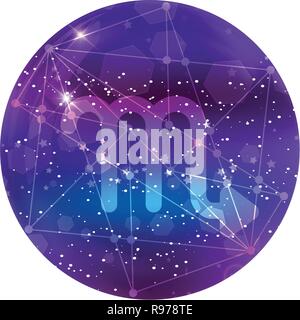Scorpio Zodiac sign and constellation on a cosmic purple sky with glowing stars and nebula isolated on white background. Vector neon icon, web button, Stock Vector