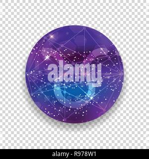 Taurus Zodiac sign and constellation on a cosmic purple sky with glowing stars and nebula isolated on transparent background. Vector neon icon, web bu Stock Vector