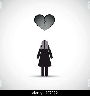 divorce heartache concept with sad woman and broken heart vector illustration EPS10 Stock Vector