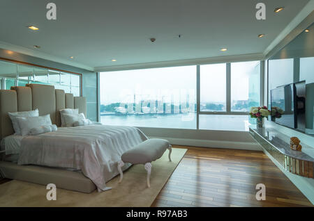 BANGKOK, THAILAND - APRIL 25 : Luxury Interior bedroom at My resort as river condominium beside the chao phraya river on April 25, 2015 in Bangkok, Th Stock Photo