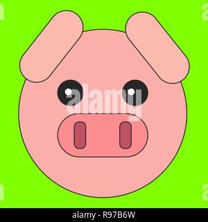 Pig head in cartoon flat style. Vector illustration on color background Stock Vector