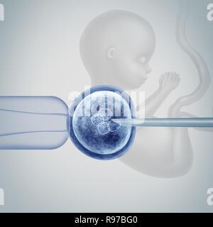 Gene editing science in vitro genetic CRISPR genome engineering medical biotechnology health care concept with a fertilized human egg embryo. Stock Photo