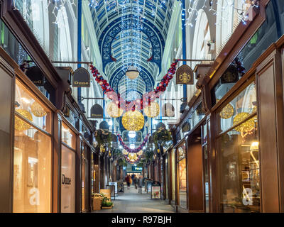 Christmas decorations in Thorntons Arcade from Briggate in Leeds West Yorkshire England Stock Photo