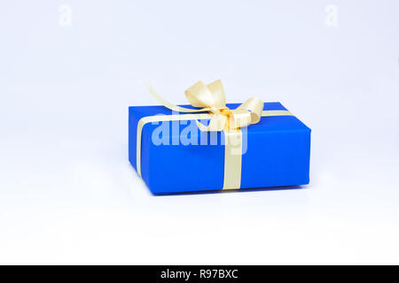 Blue gift box on isolated on white background. Stock Photo