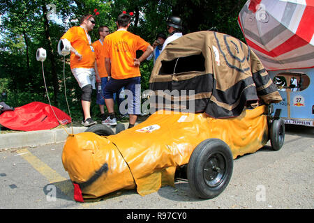 Zagreb, Croatia - June 12, 2011: Snail bolide and racing team on Red Bull Soapbox Stock Photo