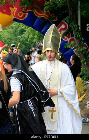 Zagreb, Croatia - June 12, 2011: Funny crew in funny costumes on Red Bull Soapbox Stock Photo