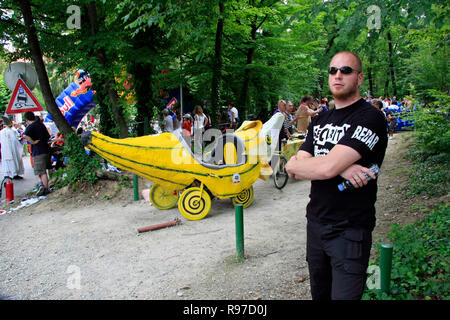 Zagreb, Croatia - June 12, 2011: Funny banana vehicle on Red Bull Soapbox Stock Photo