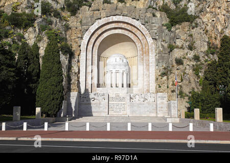NICE, FRANCE - JANUARY 21:  War Memorial in Nice on JANUARY 21, 2012. Multi War Memorial in side of the mountain Nice, France. Stock Photo