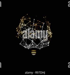 Creative idea emblem. Imagination design. Abstract polygonal structure lightbulb. Neural networks vector logo on black background. Stock Vector
