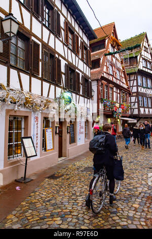 Christmas decoration on the buildings in Strasbourg, the capital de Noel in France Stock Photo
