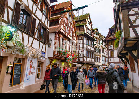 Christmas decoration on the buildings in Strasbourg, the capital de Noel in France Stock Photo