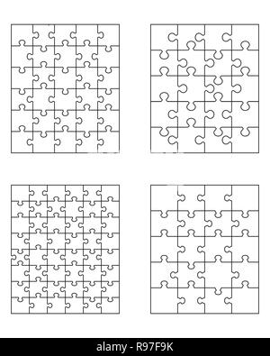 Vector illustration of four different white puzzles, separate pieces Stock Photo