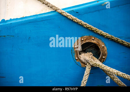 bulwark with mooring lines of a trawler Stock Photo