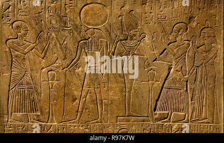 Hori ( rectangle standing; cornice; pyramidion) stèle - stela, limestone 145 x 95 x 19 cm, 380 kg New Empire; 19th Dynasty ca. 1250-1200 BC. Egypt, Egyptian. Stock Photo