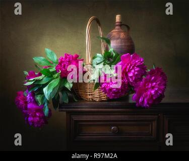 Still life with magenta peonies Stock Photo