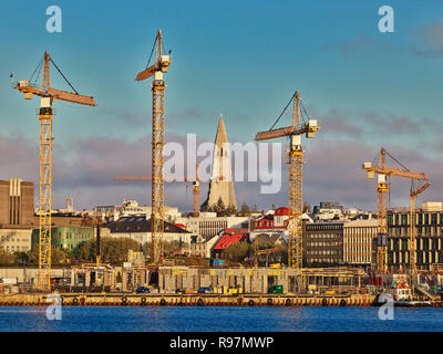 Construction and Cranes, Reykjavik, Iceland Stock Photo