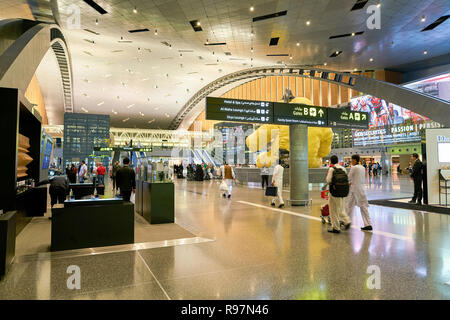 DOHA, QATAR - CIRCA MAY, 2017: inside Hamad International Airport of Doha, the capital city of Qatar. Stock Photo