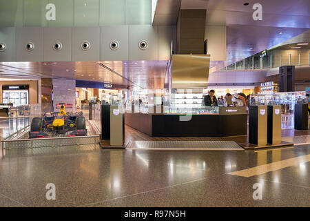 DOHA, QATAR - CIRCA MAY, 2017: inside Hamad International Airport of Doha, the capital city of Qatar. Stock Photo