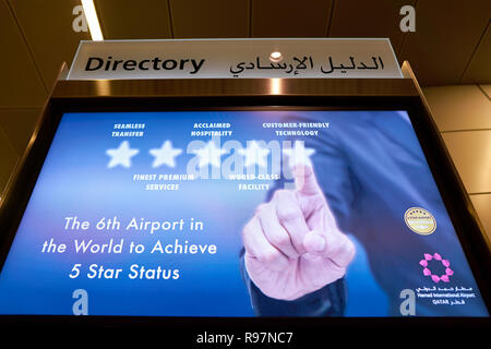 DOHA, QATAR - CIRCA MAY, 2017: inside Hamad International Airport of Doha, the capital city of Qatar. Stock Photo