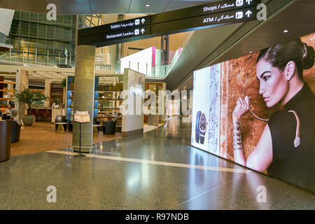 DOHA, QATAR - CIRCA MAY, 2017: inside Hamad International Airport of Doha, the capital city of Qatar. Stock Photo