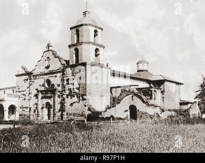 Mission San Luis Rey de Francia, San Luis Rey, San Diego County, California, United States of America, c. 1915.  The mission was founded on June 13, 1798 by Padre Fermín Lasuén.  From Wonderful California, published 1915. Stock Photo