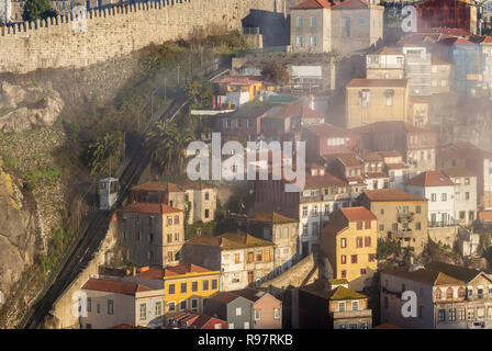 Porto, Portugal - January 15, 2018: Guindais Funicular (Funicular dos Guindais) in the old town of Porto on the river bank of Douro, Portugal Stock Photo